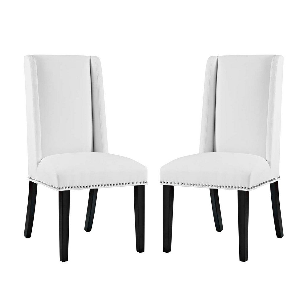 Baron Set of 2 Vinyl Dining Chair, White  - No Shipping Charges