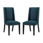 Modway Baron Modern Tall Back Wood Upholstered Fabric Two Dining Chairs in Azure