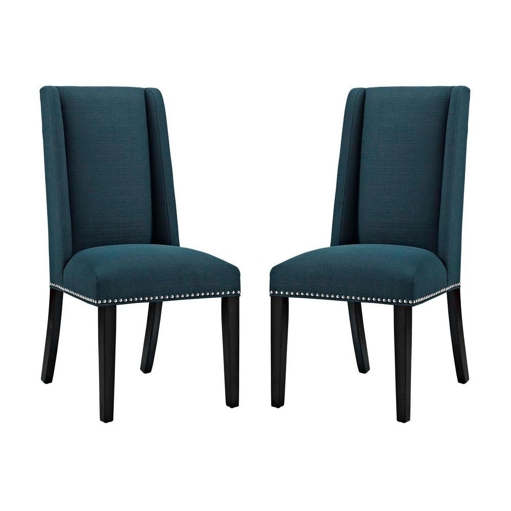 Modway Baron Modern Tall Back Wood Upholstered Fabric Two Dining Chairs in Azure