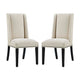Modway Baron Modern Tall Back Wood Upholstered Fabric Two Dining Chairs in Beige