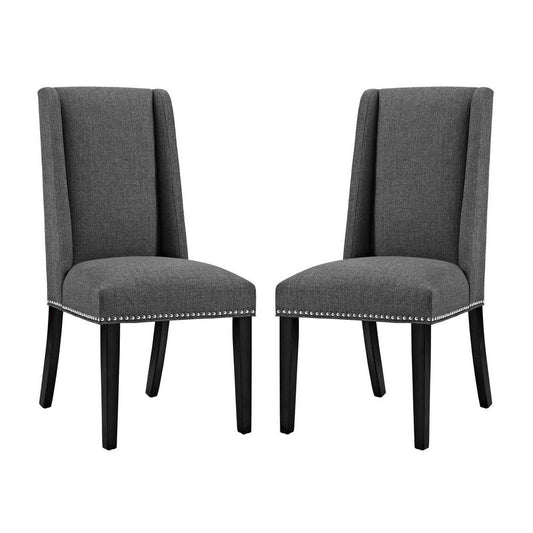 Modway Baron Modern Tall Back Wood Upholstered Fabric Two Dining Chairs in Gray