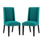 Modway Baron Modern Tall Back Wood Upholstered Fabric Two Dining Chairs in Teal