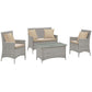 Bridge 4 Piece Outdoor Patio Patio Conversation Set with Pillow Set, Light Gray Beige  - No Shipping Charges