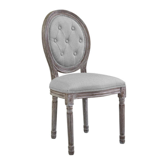 22 Inch Rustic Dining Chair, Upholstered, Round, Button Tufted, Distressed - No Shipping Charges