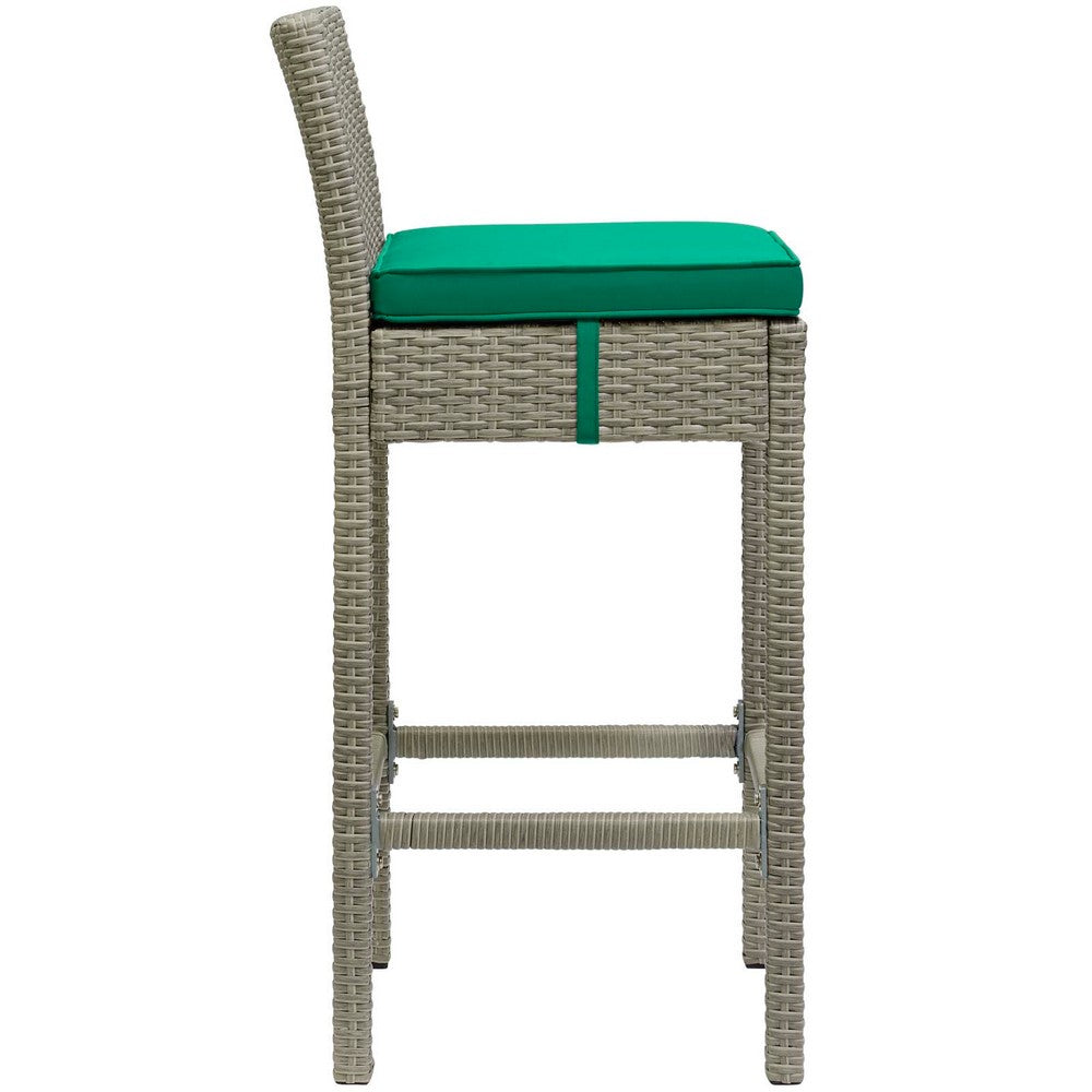Conduit Outdoor Patio Wicker Rattan Bar Stool by Modway| Light Gray Green