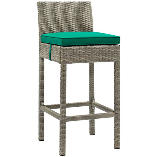 Conduit Outdoor Patio Wicker Rattan Bar Stool by Modway| Light Gray Green