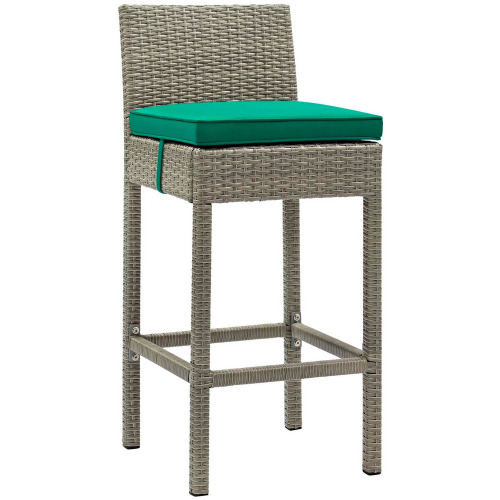 Conduit Outdoor Patio Wicker Rattan Bar Stool by Modway| Light Gray Green