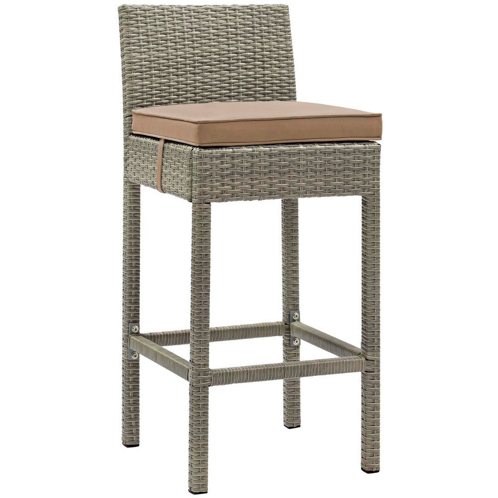 Conduit Outdoor Patio Wicker Rattan Bar Stool by Modway| Light Gray Mocha