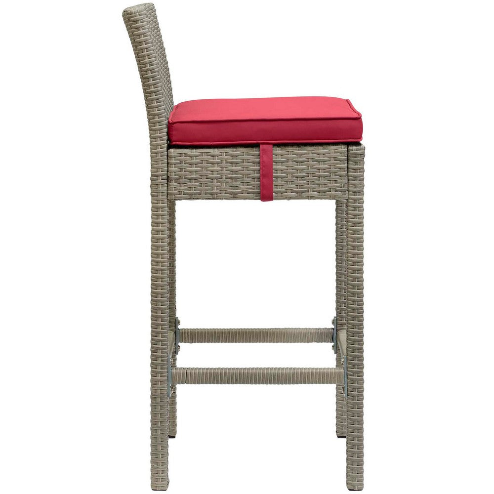Conduit Outdoor Patio Wicker Rattan Bar Stool by Modway| Light Gray Red