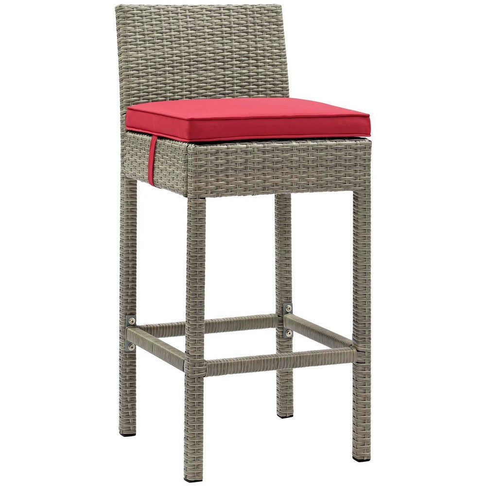 Conduit Outdoor Patio Wicker Rattan Bar Stool by Modway| Light Gray Red
