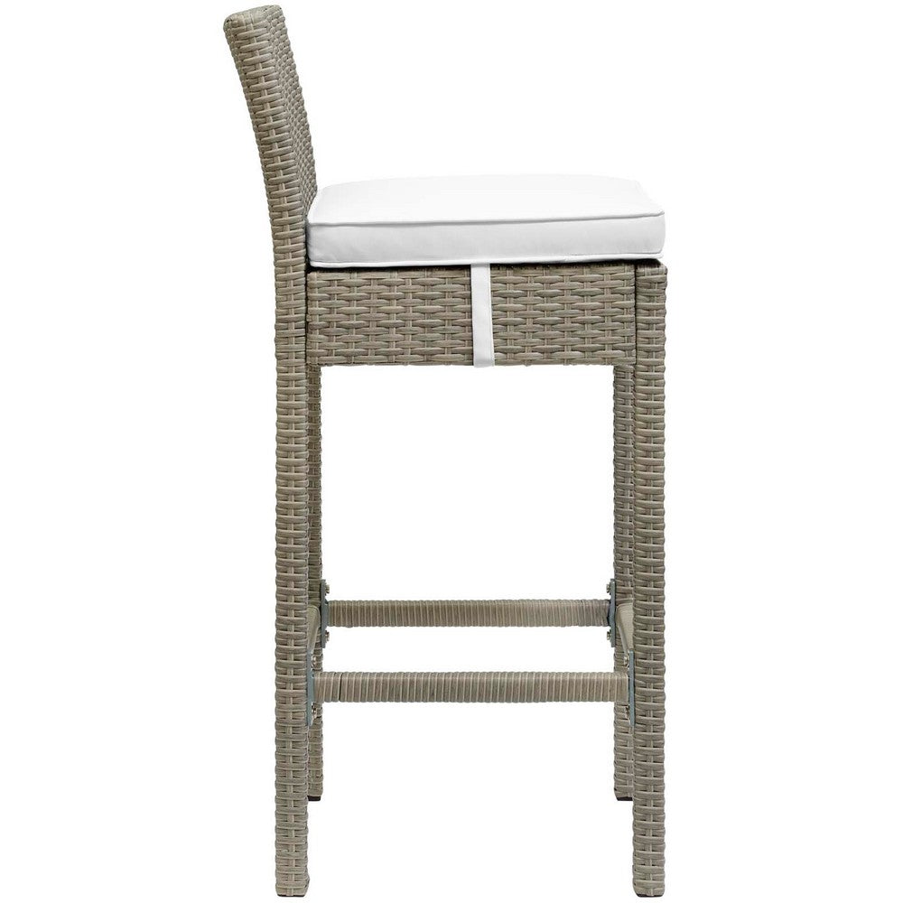 Conduit Outdoor Patio Wicker Rattan Bar Stool by Modway| Light Gray White
