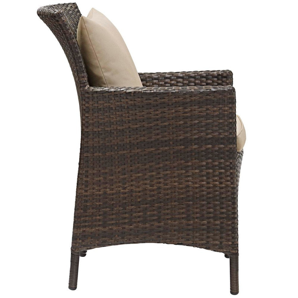 Modway Converge Wicker Rattan Outdoor Patio Dining Arm Chair with Cushion in Brown Beige MDY-EEI-2801-BRN-BEI