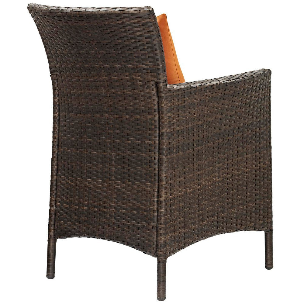 Modway Converge Wicker Rattan Outdoor Patio Dining Arm Chair with Cushion in Brown Orange MDY-EEI-2801-BRN-ORA