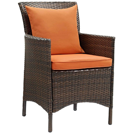 Modway Converge Wicker Rattan Outdoor Patio Dining Arm Chair with Cushion in Brown Orange