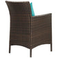 Modway Converge Wicker Rattan Outdoor Patio Dining Arm Chair with Cushion in Brown Turquoise MDY-EEI-2801-BRN-TRQ