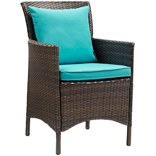 Modway Converge Wicker Rattan Outdoor Patio Dining Arm Chair with Cushion in Brown Turquoise