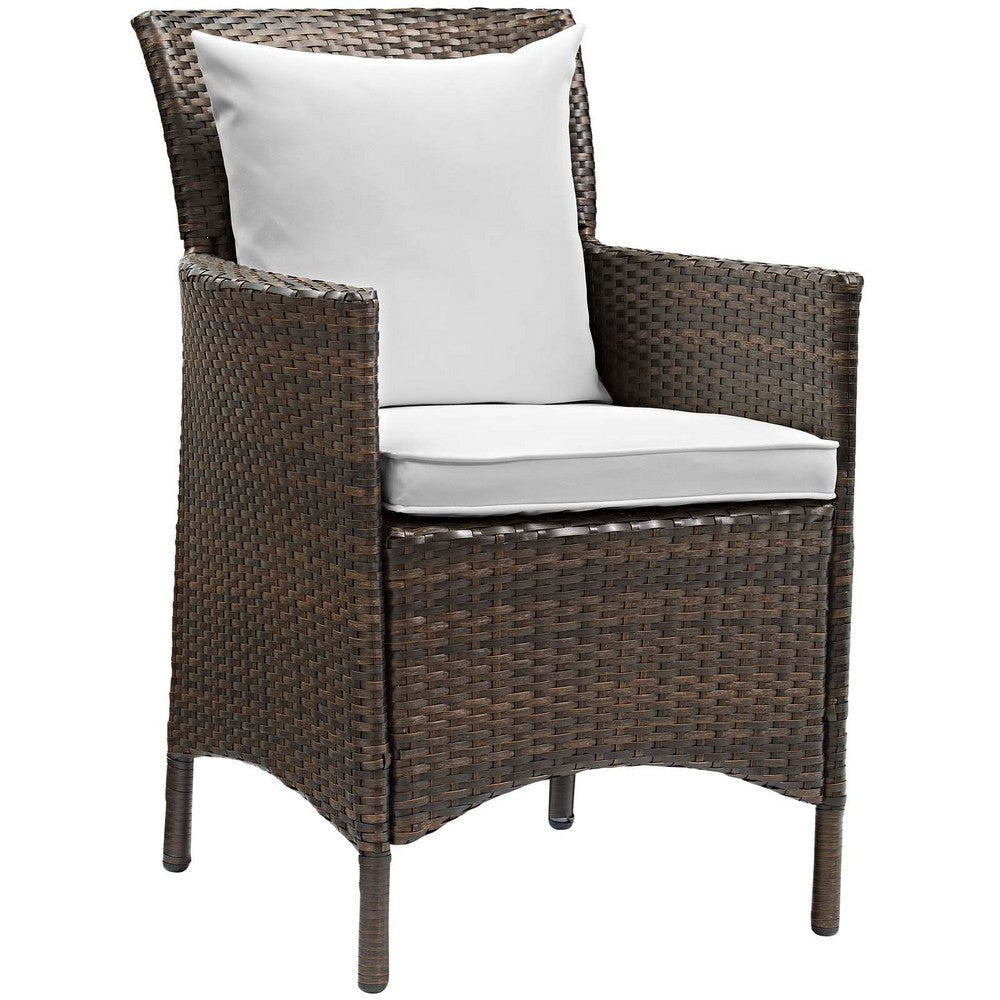 Modway Converge Wicker Rattan Outdoor Patio Dining Arm Chair with Cushion in Brown White