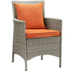 Modway Conduit Wicker Rattan Outdoor Patio Dining Arm Chair with Cushion in Light Gray Orange