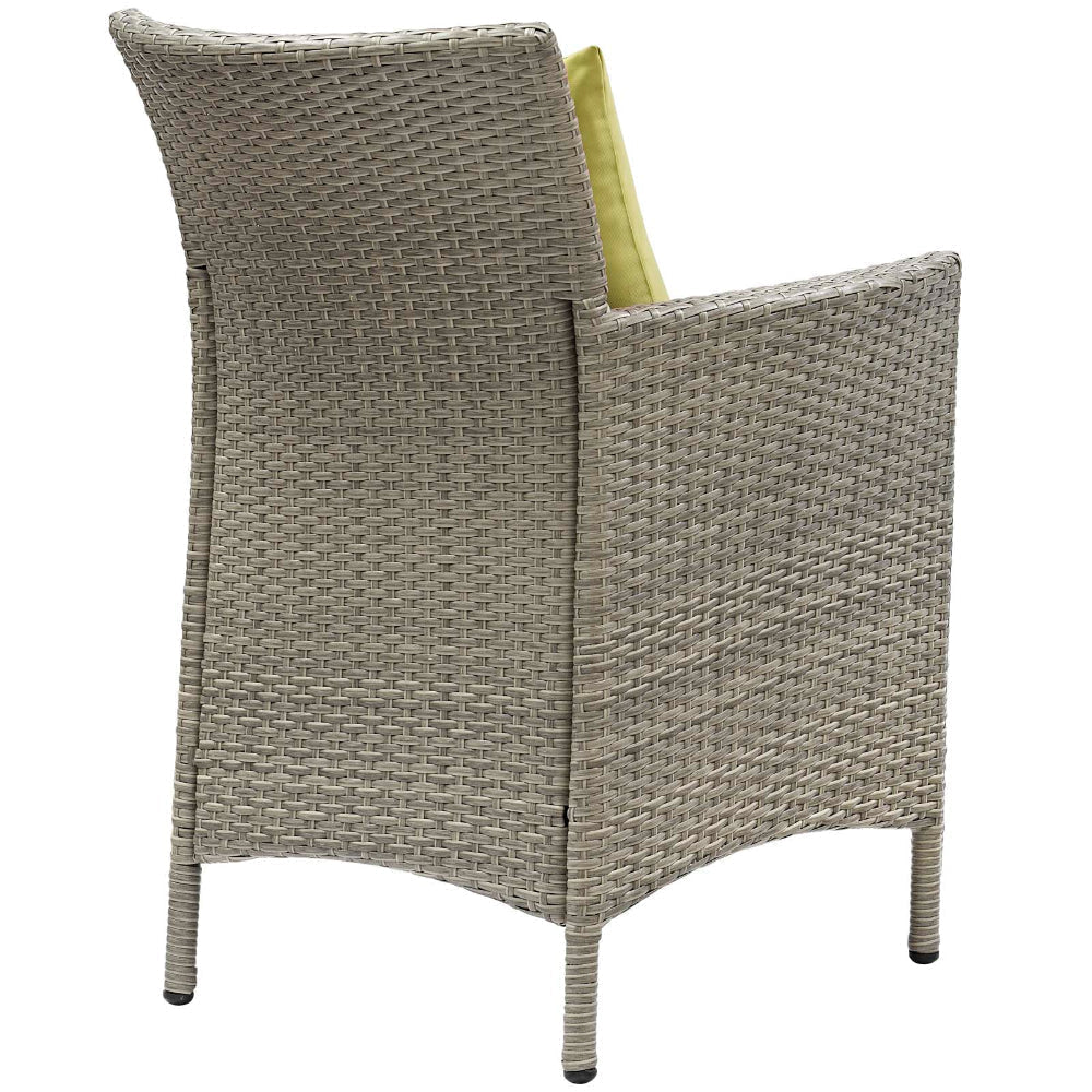 Modway Conduit Wicker Rattan Outdoor Patio Dining Arm Chair with Cushion in Light Gray Peridot MDY-EEI-2802-LGR-PER