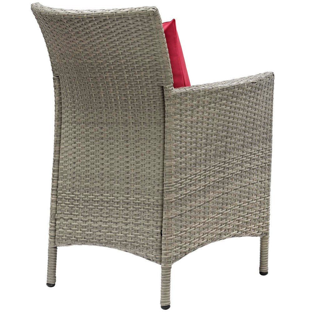 Modway Conduit Wicker Rattan Outdoor Patio Dining Arm Chair with Cushion in Light Gray Red MDY-EEI-2802-LGR-RED