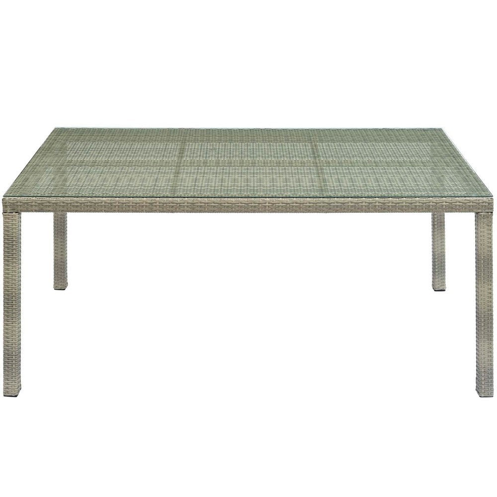 Modway Conduit Wicker Rattan Glass Outdoor Patio 70’’ Rectangular Dining Table in Light Gray MDY-EEI-2808-LGR