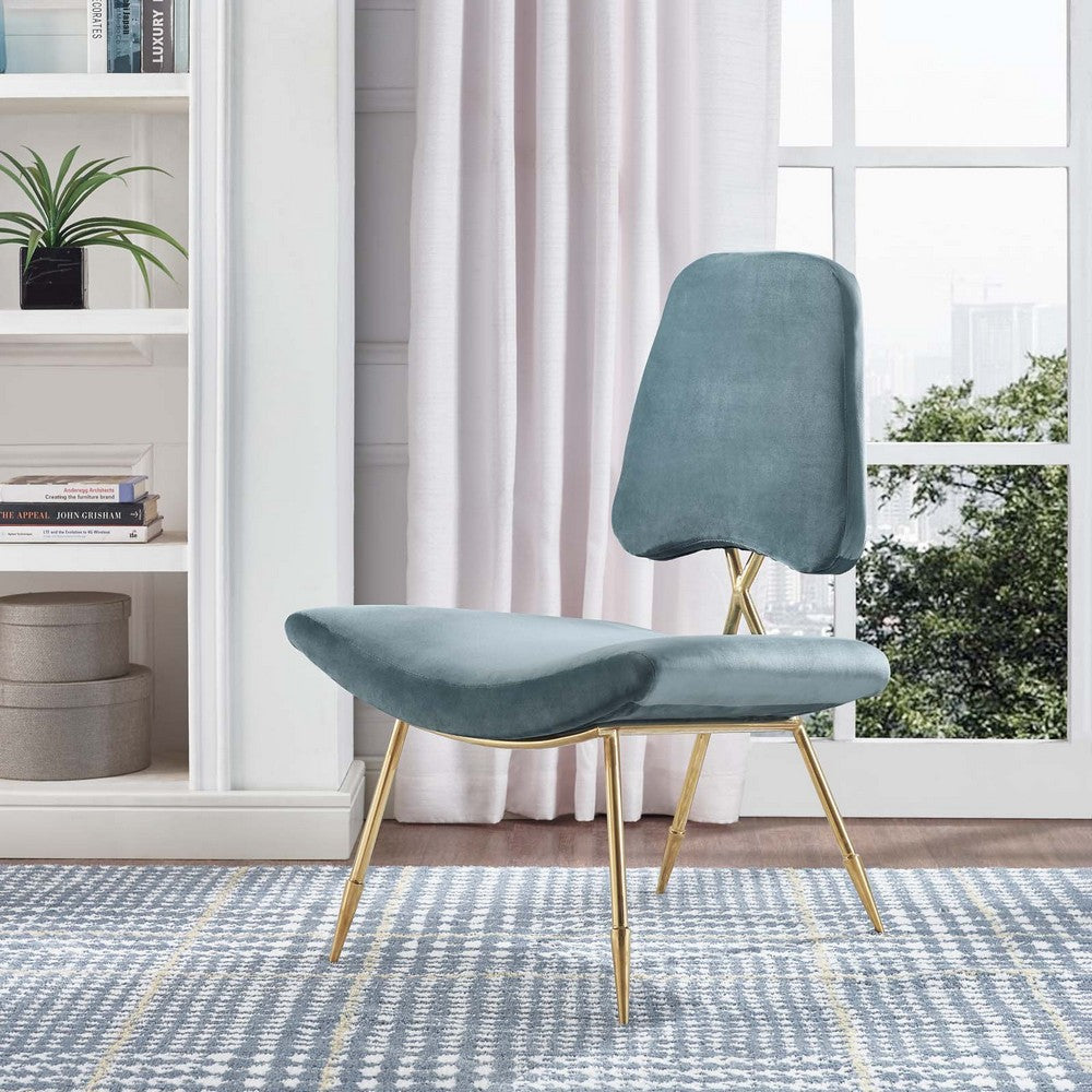Ponder Performance Velvet Lounge Chair by Modway| Sea Blue