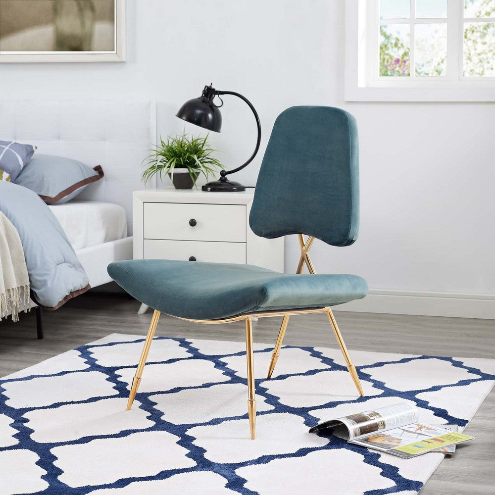 Ponder Performance Velvet Lounge Chair by Modway| Sea Blue