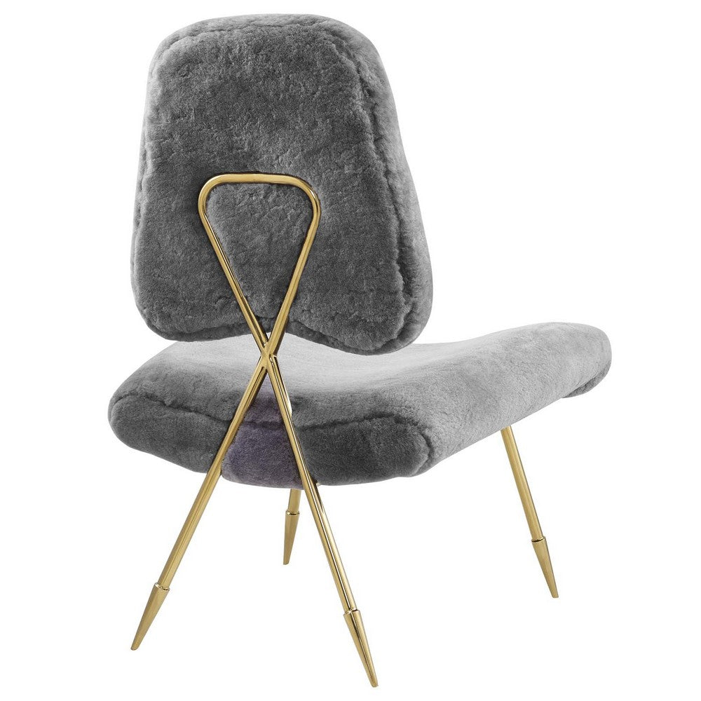 Ponder Upholstered Sheepskin Fur Lounge Chair by Modway| Gray