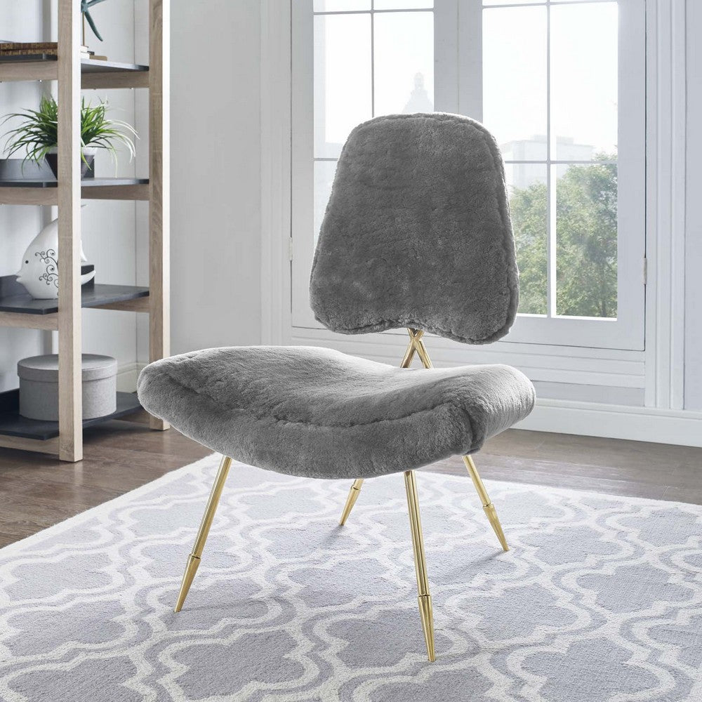 Ponder Upholstered Sheepskin Fur Lounge Chair by Modway| Gray