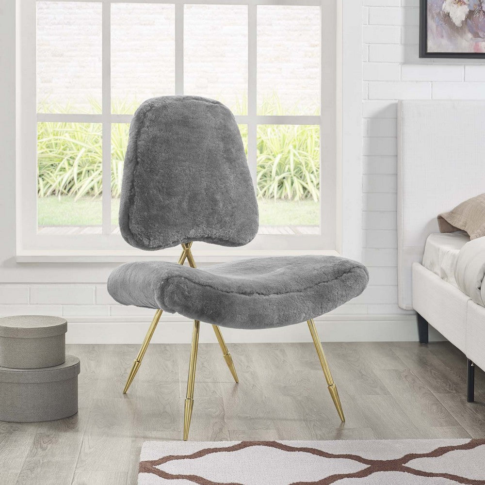Ponder Upholstered Sheepskin Fur Lounge Chair by Modway| Gray