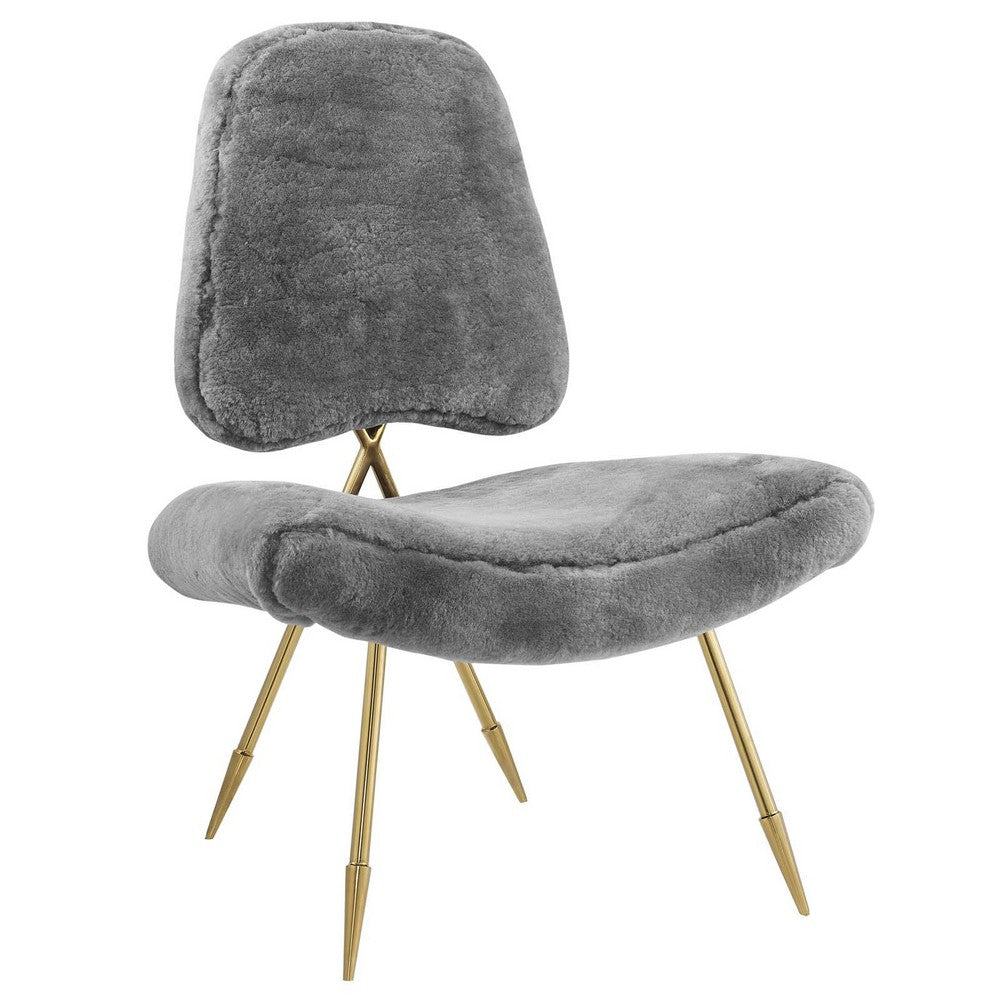 Ponder Upholstered Sheepskin Fur Lounge Chair by Modway| Gray