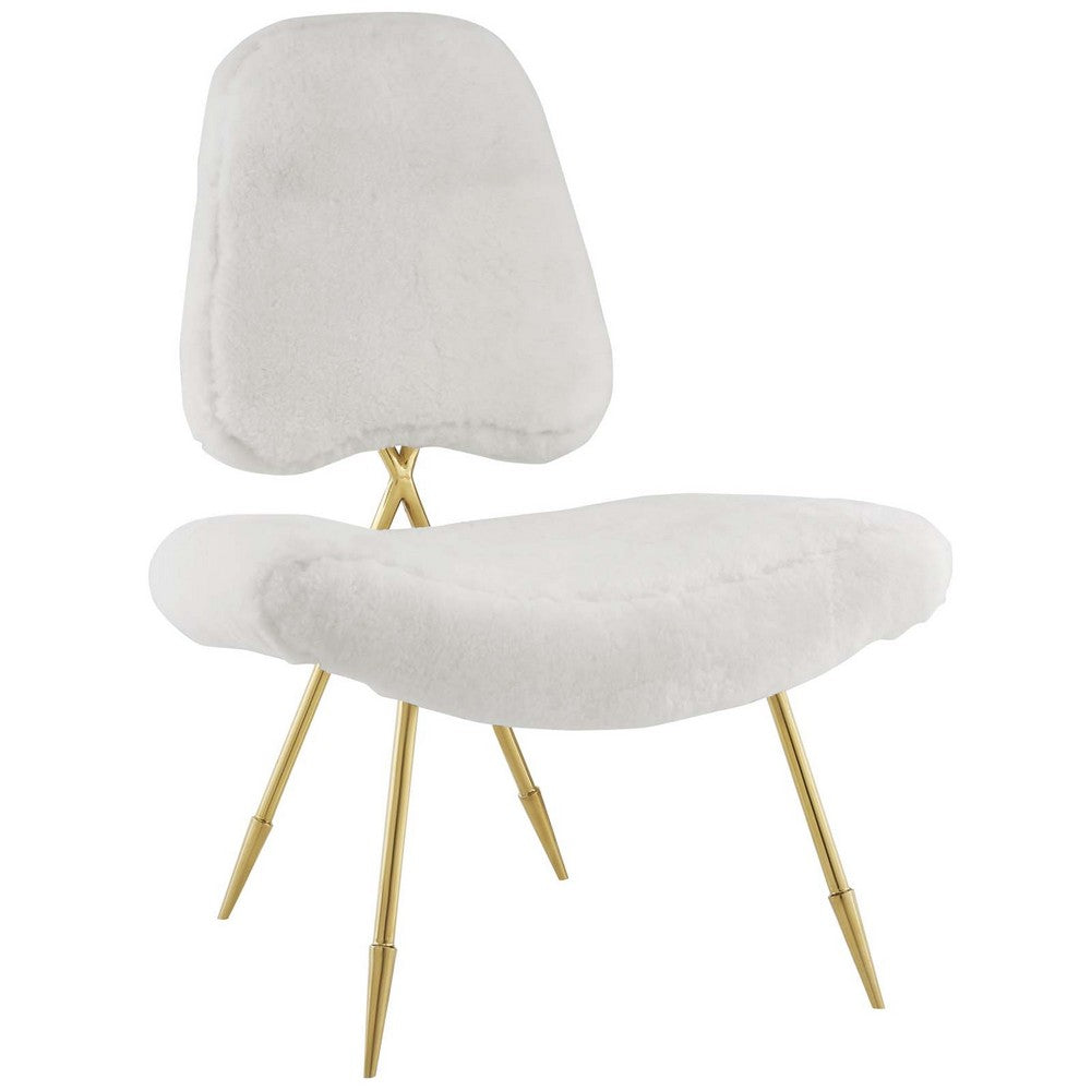 Ponder Upholstered Sheepskin Fur Lounge Chair  - No Shipping Charges