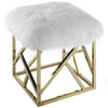 Intersperse Sheepskin Ottoman by Modway| Gold White