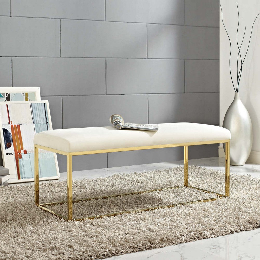 Anticipate Fabric Bench by Modway| Gold Ivory