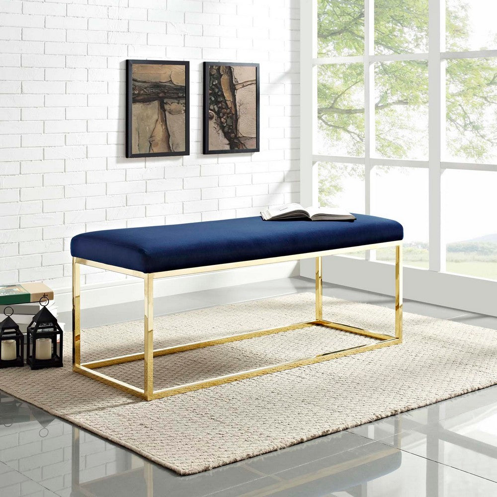 Anticipate Fabric Bench by Modway| Gold Navy