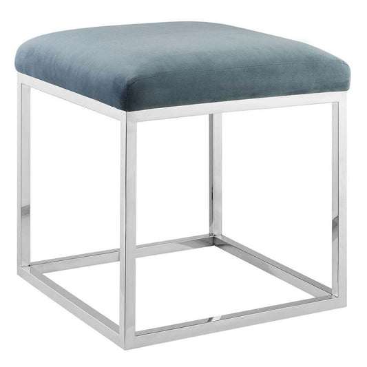 Modway Anticipate Modern Ottoman With Sheepskin Upholstery and Silver Stainless Steel Frame, White