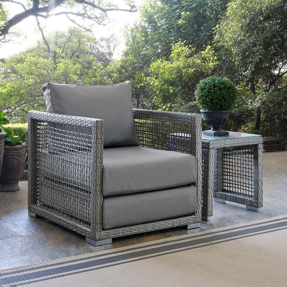 Modway Aura Wicker Rattan Outdoor Patio Arm Chair with Cushions in Gray Gray