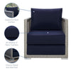 Modway Aura Wicker Rattan Outdoor Patio Arm Chair with Cushions in Gray Navy MDY-EEI-2918-GRY-NAV