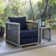 Modway Aura Wicker Rattan Outdoor Patio Arm Chair with Cushions in Gray Navy