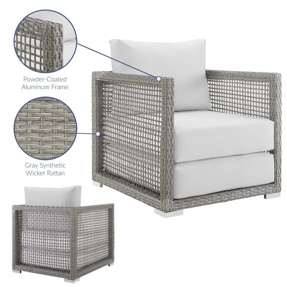 Modway Aura Wicker Rattan Outdoor Patio Arm Chair with Cushions in Gray White MDY-EEI-2918-GRY-WHI