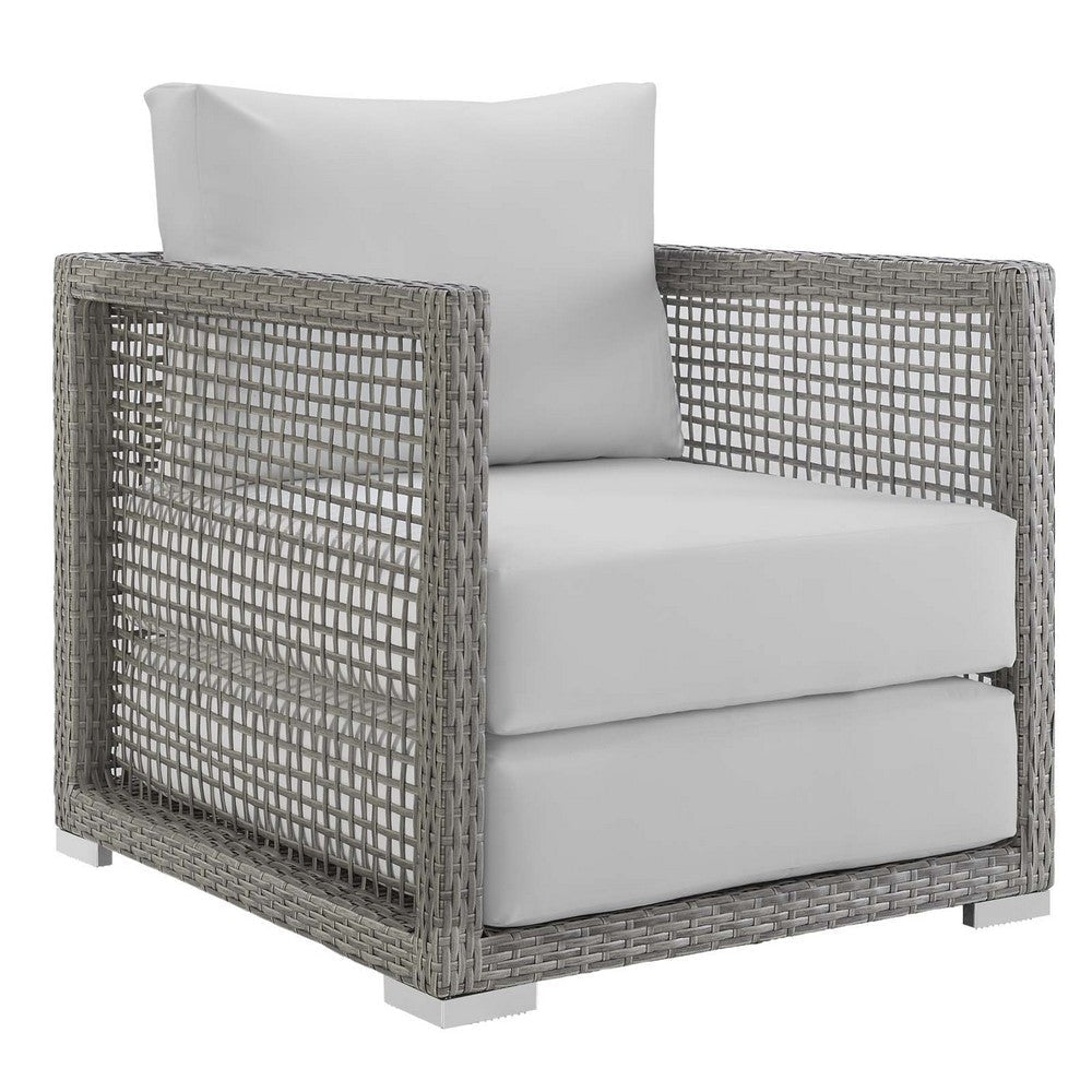 Modway Aura Wicker Rattan Outdoor Patio Arm Chair with Cushions in Gray White