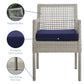 Modway Aura Wicker Rattan Outdoor Patio Dining Arm Chair with Cushion in Gray Navy MDY-EEI-2920-GRY-NAV