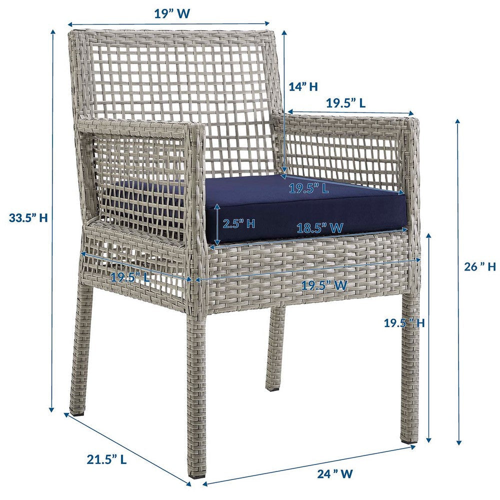 Modway Aura Wicker Rattan Outdoor Patio Dining Arm Chair with Cushion in Gray Navy MDY-EEI-2920-GRY-NAV