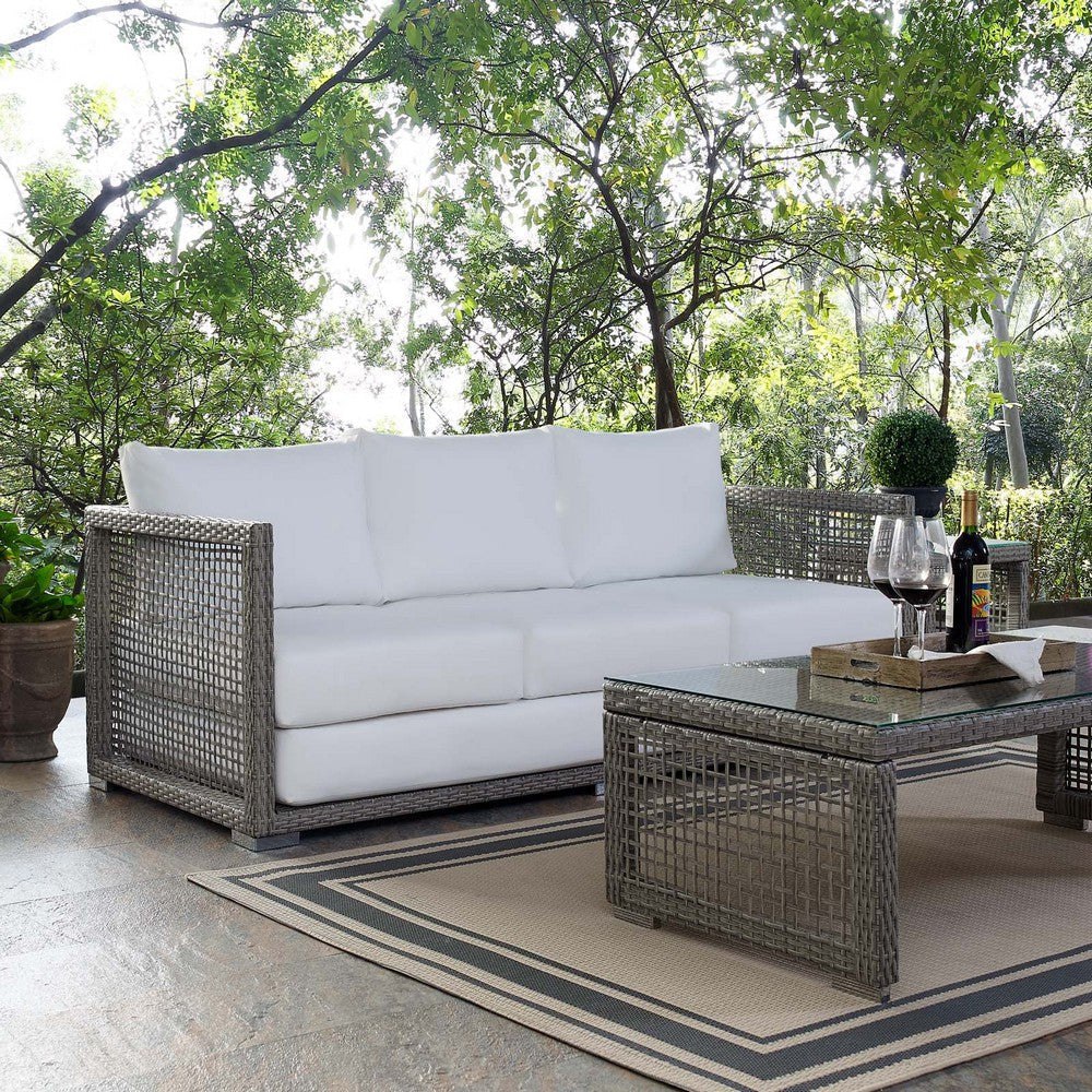 Modway Aura Outdoor Patio Wicker Rattan, Sofa, Gray White