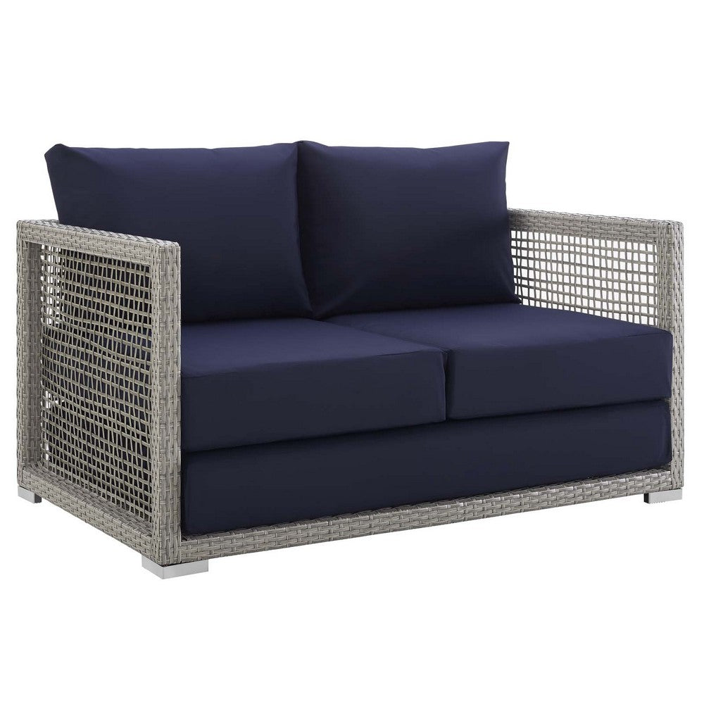 Aura Outdoor Patio Wicker Rattan Loveseat by Modway| Blue