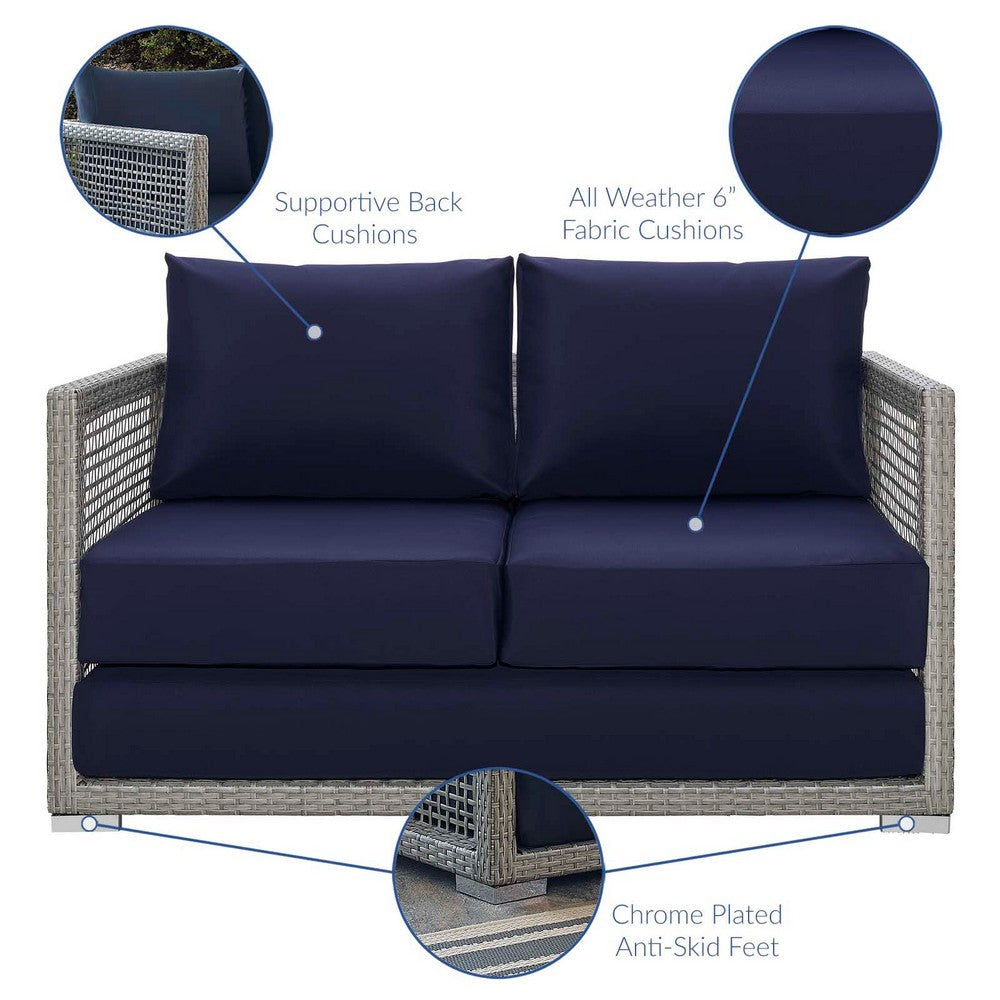 Aura Outdoor Patio Wicker Rattan Loveseat by Modway| Blue
