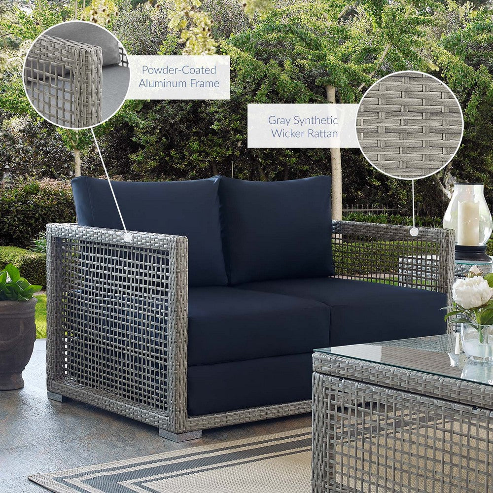 Aura Outdoor Patio Wicker Rattan Loveseat by Modway| Blue