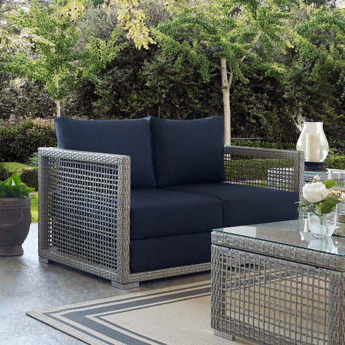 Aura Outdoor Patio Wicker Rattan Loveseat by Modway| Blue