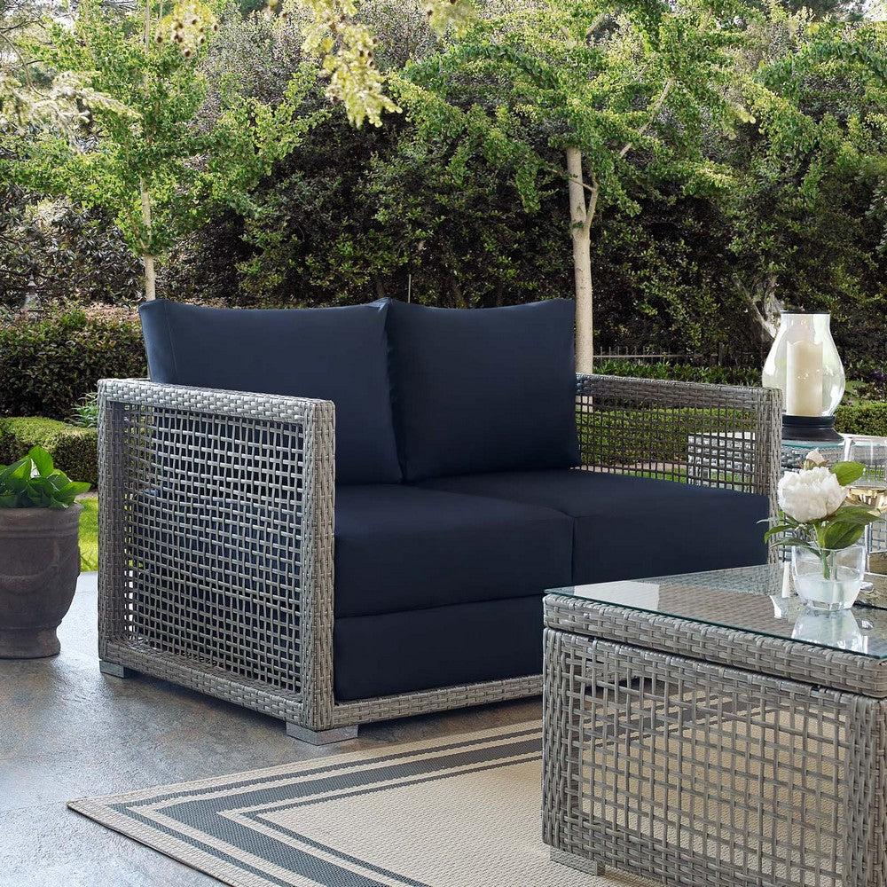 Aura Outdoor Patio Wicker Rattan Loveseat by Modway| Blue