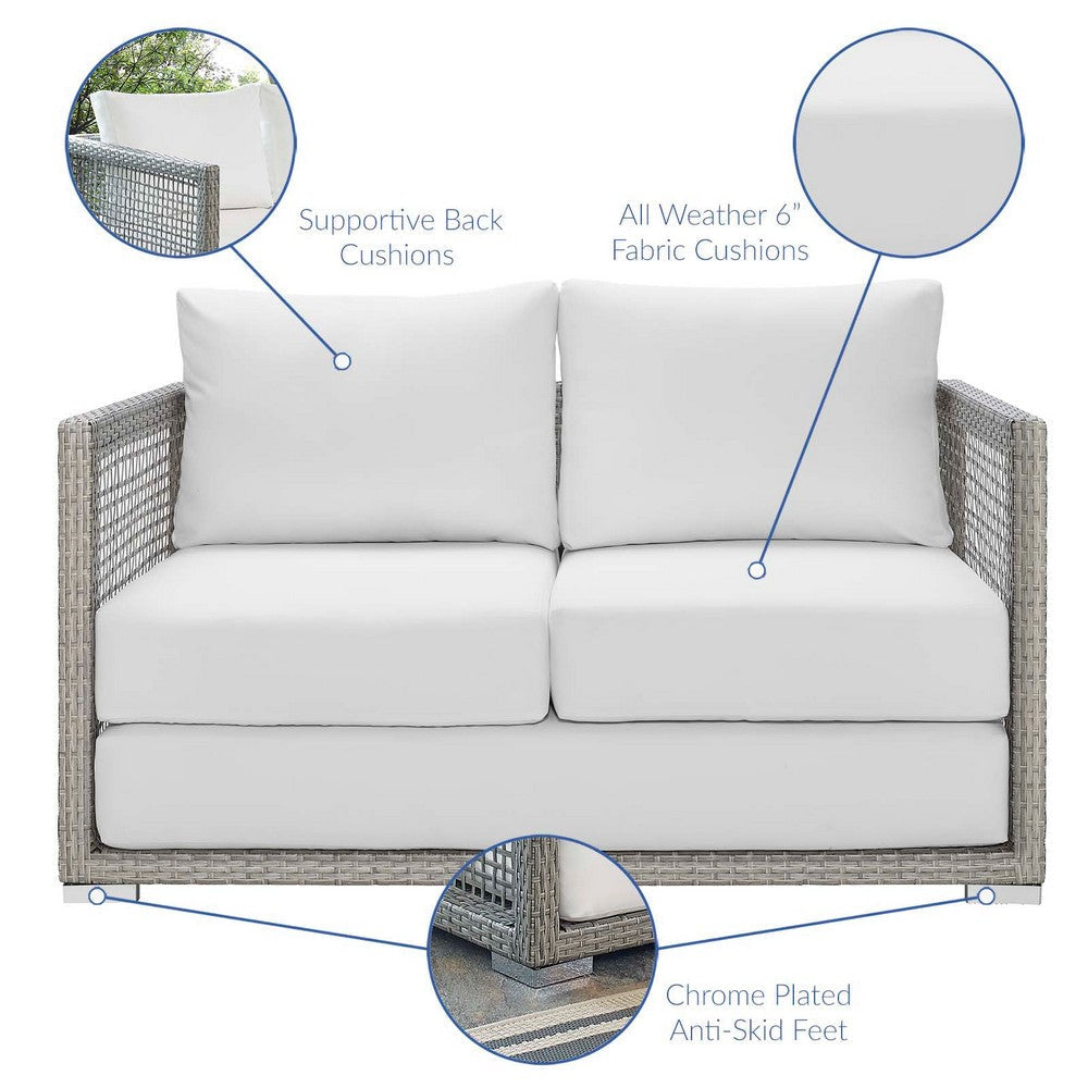 Modway EEI-2924 Aura Wicker Rattan Outdoor Patio 52’’ Loveseat with Cushions in Gray White MDY-EEI-2924-GRY-WHI